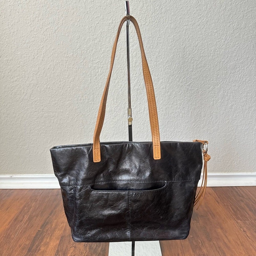 HOBO The Original Cecily Tote Bag in Black Vintage w/ Tan Straps Genuine Leather